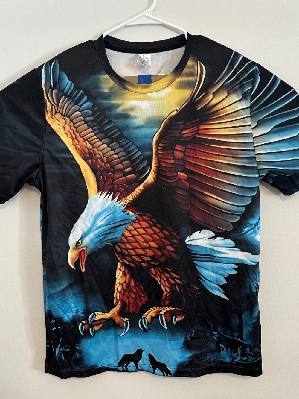 Bald Eagle AOP Men's Animal Print Jersey T-Shirt Large Blue Y2K Short Sleeve